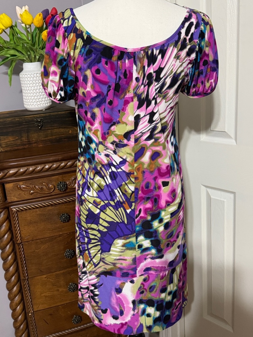 Rabbit Rabbit Rabbit Purple and Pink Abstract Scoop Neck Dress - Picture 5 of 7